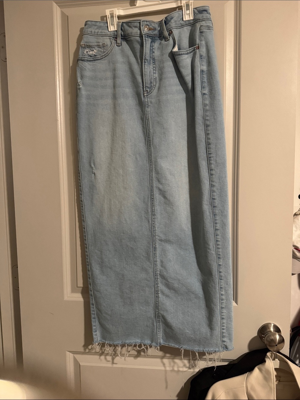 Express Light Blue Straight Leg Denim Maxi Skirt